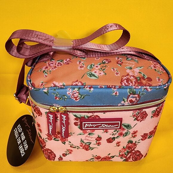 Betsey Johnson Rose Floral 6 Pack Insulated Lunch Bag Train Case Cooler NEW - Picture 3 of 11